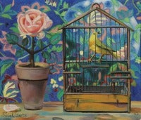 Still life with rose and bird