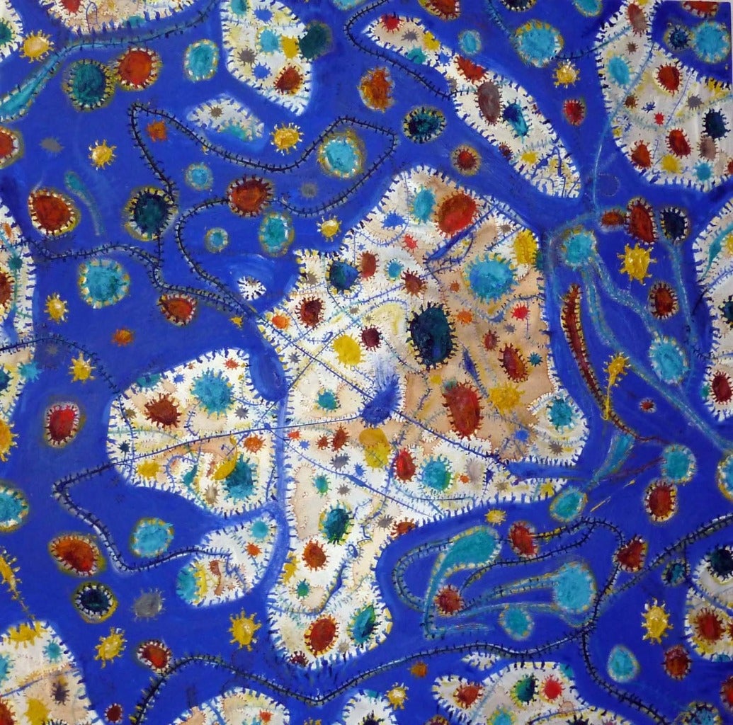 Gunter Damisch Abstract Painting - "Bluefieldsoundholeworld"