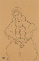 Edith Schiele sitting with a Fur Stole