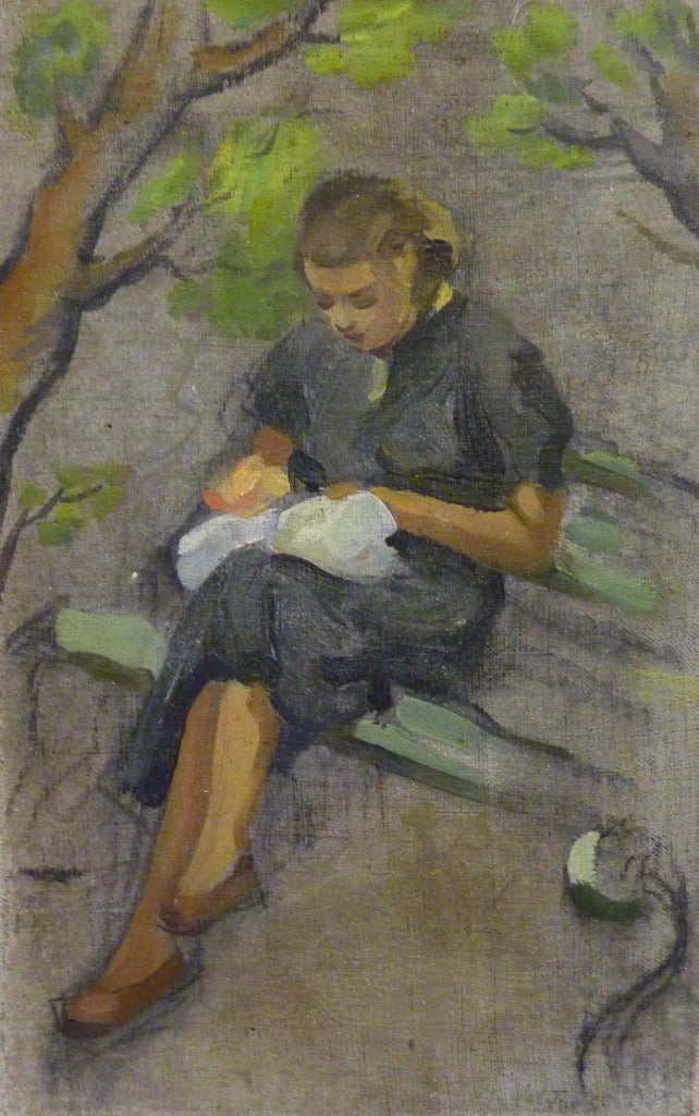 Alecksej Ryabikov Figurative Painting - Girl embroidering