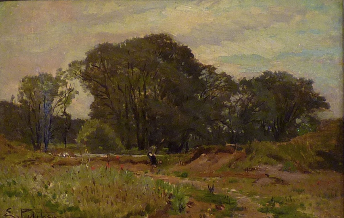 Edmond Marie Petitjean Landscape Painting - Porteuse de fagots dans la campagne