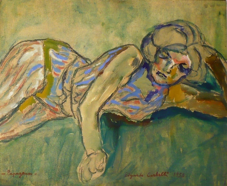 From the traditional composition of the 1930s, the painting of Corbelli leads to technical and expressive results dominated by an impetuous sign assimilated, among others, by Oskar Kokoschka at the Academy in Salzburg in 1958. This evolution comes