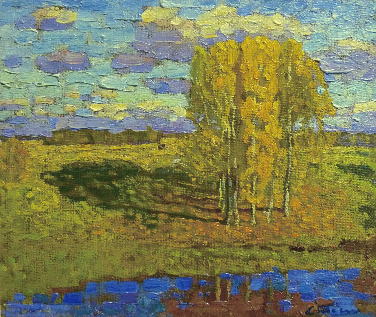 Sergej Tkachev Landscape Painting - Yellow birches