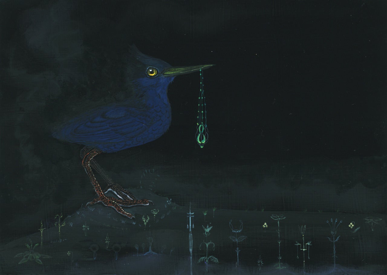 Indigo Nightbird - Painting by Laurel Bustamante