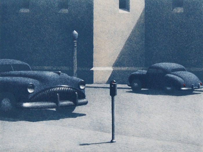 Michael Chapman Landscape Print - Two Blue Cars in L.A.