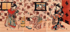 Scene from Nise murasaki inaka Genji - triptych