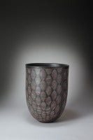 Flower vessel with geometric pattern in inlay and charcoal finish 05