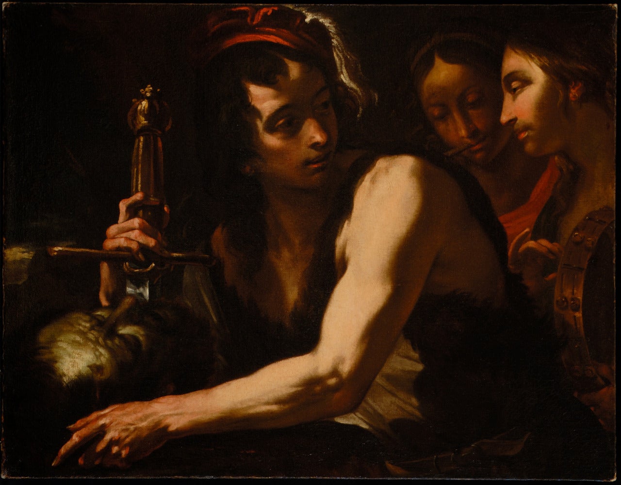 Anon. Caravagesque, David with the Head of Goliath - Painting by Anonymous Caravagesque