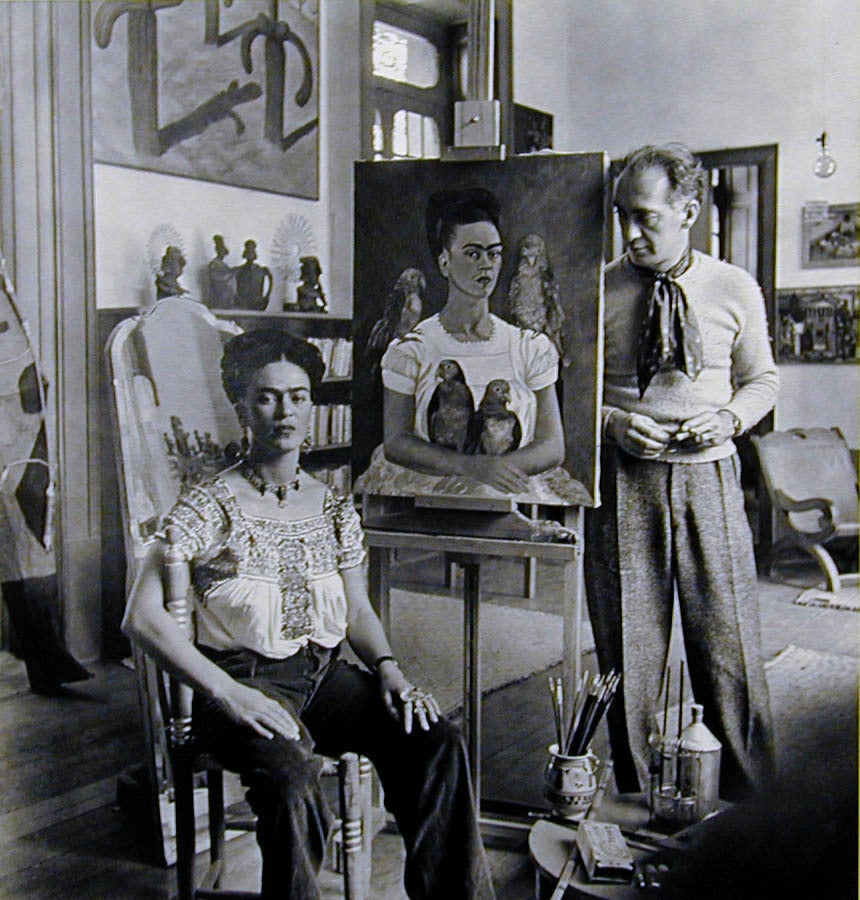 Nickolas Muray Portrait Photograph - Frida Painting "Me and My Parrots"