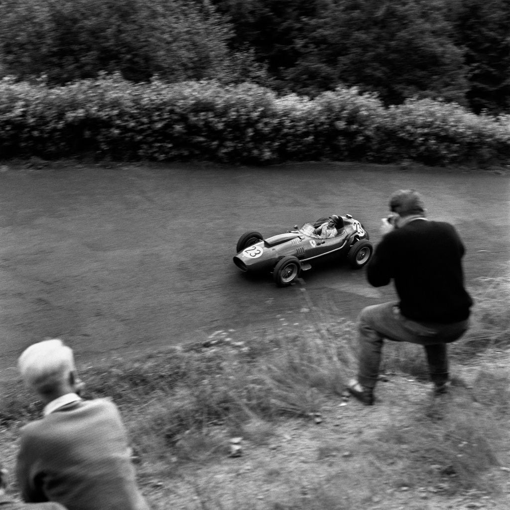 Jesse Alexander Black and White Photograph - Phil Hill (Ferrari) Nurburgring