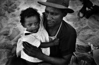 Vintage Father and Baby Daughter on the Beach, Coney Island