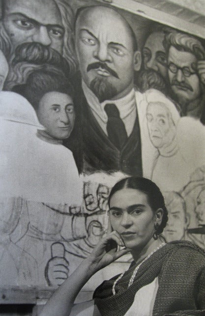 Lucienne Bloch Black and White Photograph - Frida in front of the Unfinished Unity Panel, New Workers School, NY