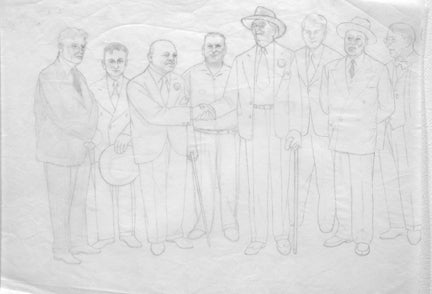 Carroll Cloar Figurative Art - Historic Encounter E.H. Crump and W.C. Handy on Beale Street, Study