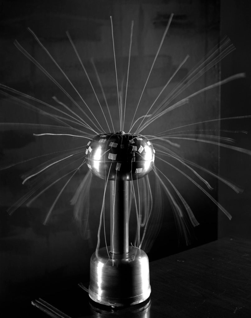 David Goldes Black and White Photograph - Van der Graaf generator with attached threads