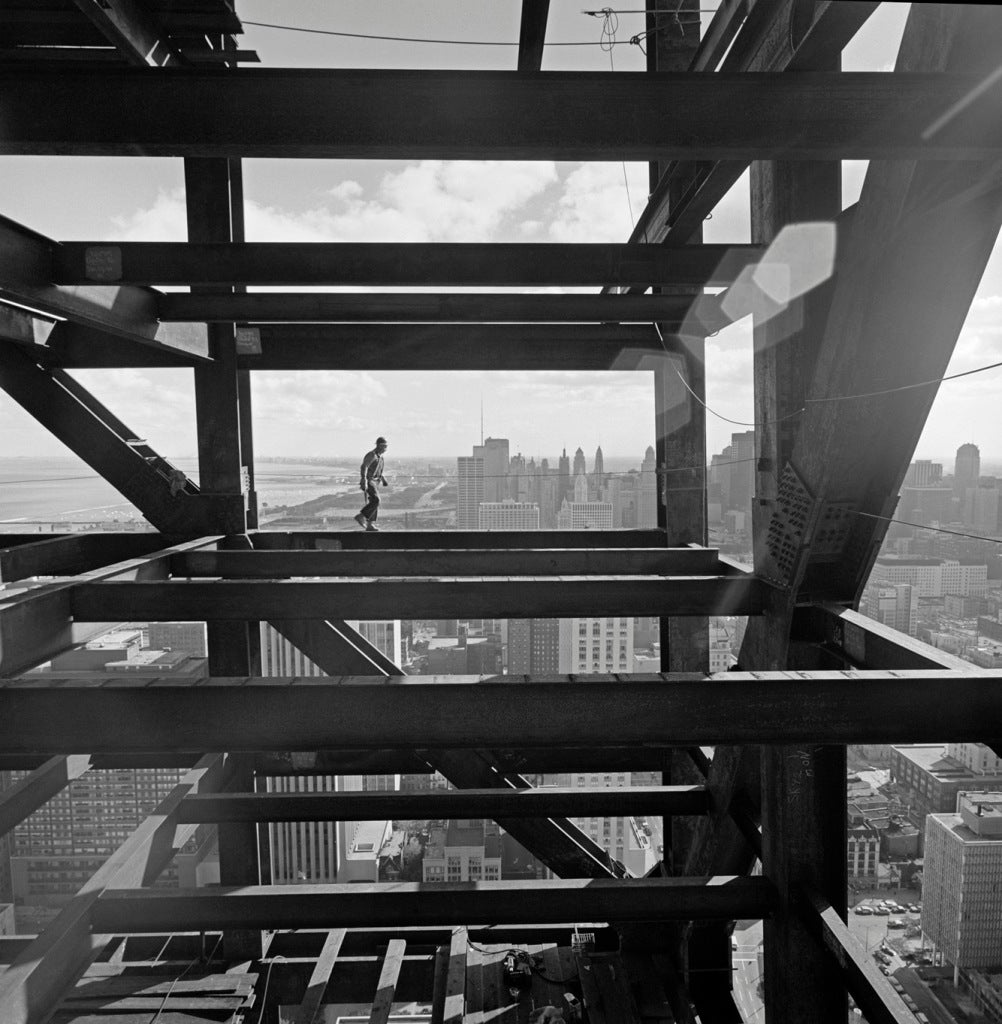Ezra Stoller Black and White Photograph - John Hancock Chicago construction, Skidmore, Owings & Merrill, Chicago, IL