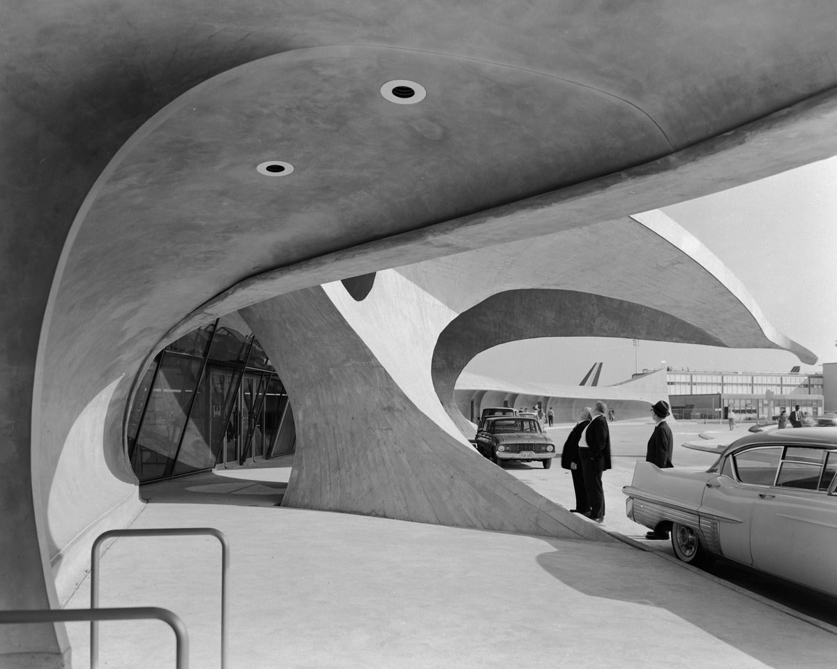 Ezra Stoller Black and White Photograph - TWA Terminal at Idlewild (now JFK) Airport, Eero Saarinen, New York, NY