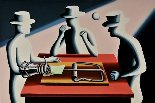 Mark Kostabi Portrait Print – Die Kunst des Handelns (Iron Fist)