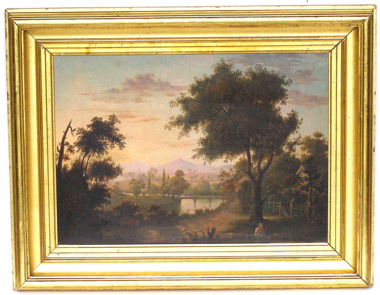 A lovely sunset landscape attributed to Portland, Maine artist Charles Codman (b. 1800, d.1842). Codman's work is represented in several US museums (see artist biography section on my gallery home page) and most recently the Portland Museum of art