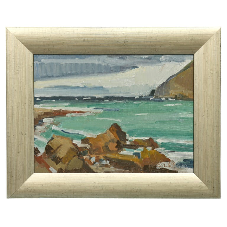 Gabriel Adams Landscape Painting - Oil Painting "Rocks On The Tasman Bay" by Gabriel E. Adams