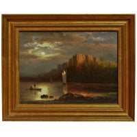 19th Century Landscape Hudson River Moonlit View Of The Palisades