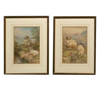Pair of Mountain Landscape Paintings With Sheep