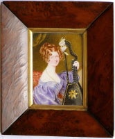 Lady With  Harp-Guitar  Miniature Portrait, Ca. 1830