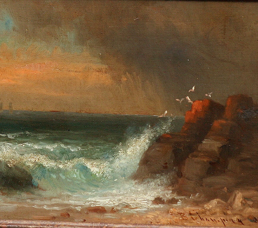 19th Century Oil Painting / A Stormy Seascape At Sunset by Benjamin Champney 4