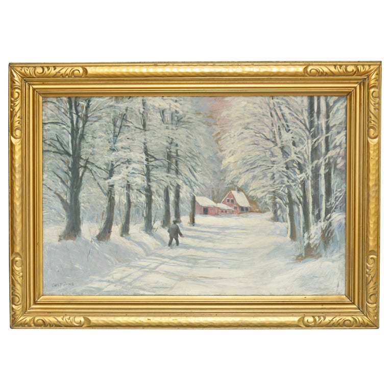 George Payne Landscape Painting - Landscape Oil Painting "The Pathway Home in Winter"