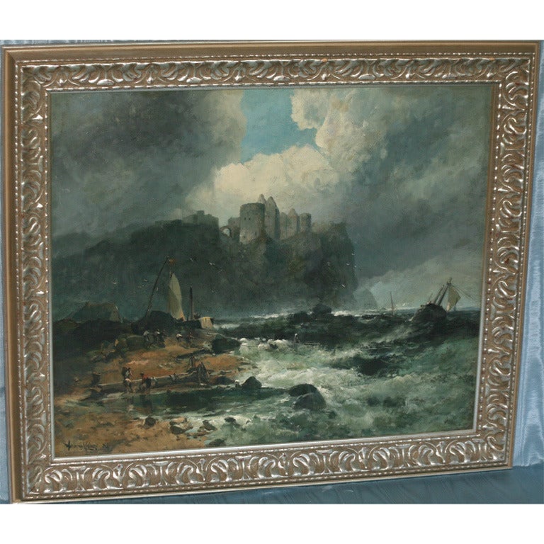 19th Century Stormy Irish Coastal Scene, Oil on Canvas By Andrew Melrose