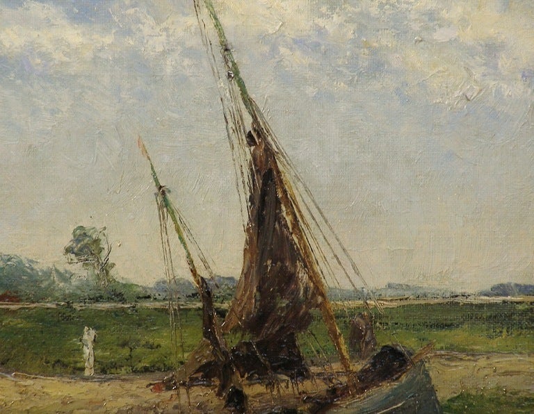 Oil Painting of A Fishing Boat Hauled on Shore by AF Miller 1
