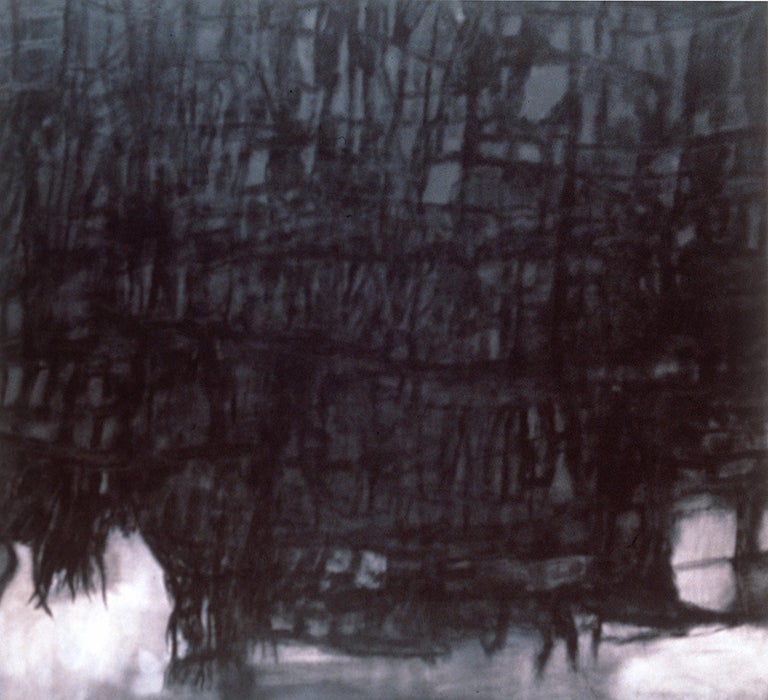 Betsy Weis Abstract Painting - Curtain (Monochromatic Black & White Abstract Minimalist Painting on Canvas)