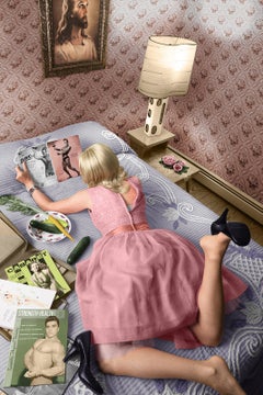 Pages of a Magazine (Modern Photograph of Blonde 1950's Housewife in Pink Dress)