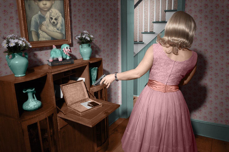 Newbold Bohemia Color Photograph - Widow Maker (Modern Photograph of Sinister 1950's Housewife in Pink Dress)