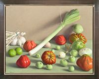 Still Life with Tomatoes, Green Apples, and Leek