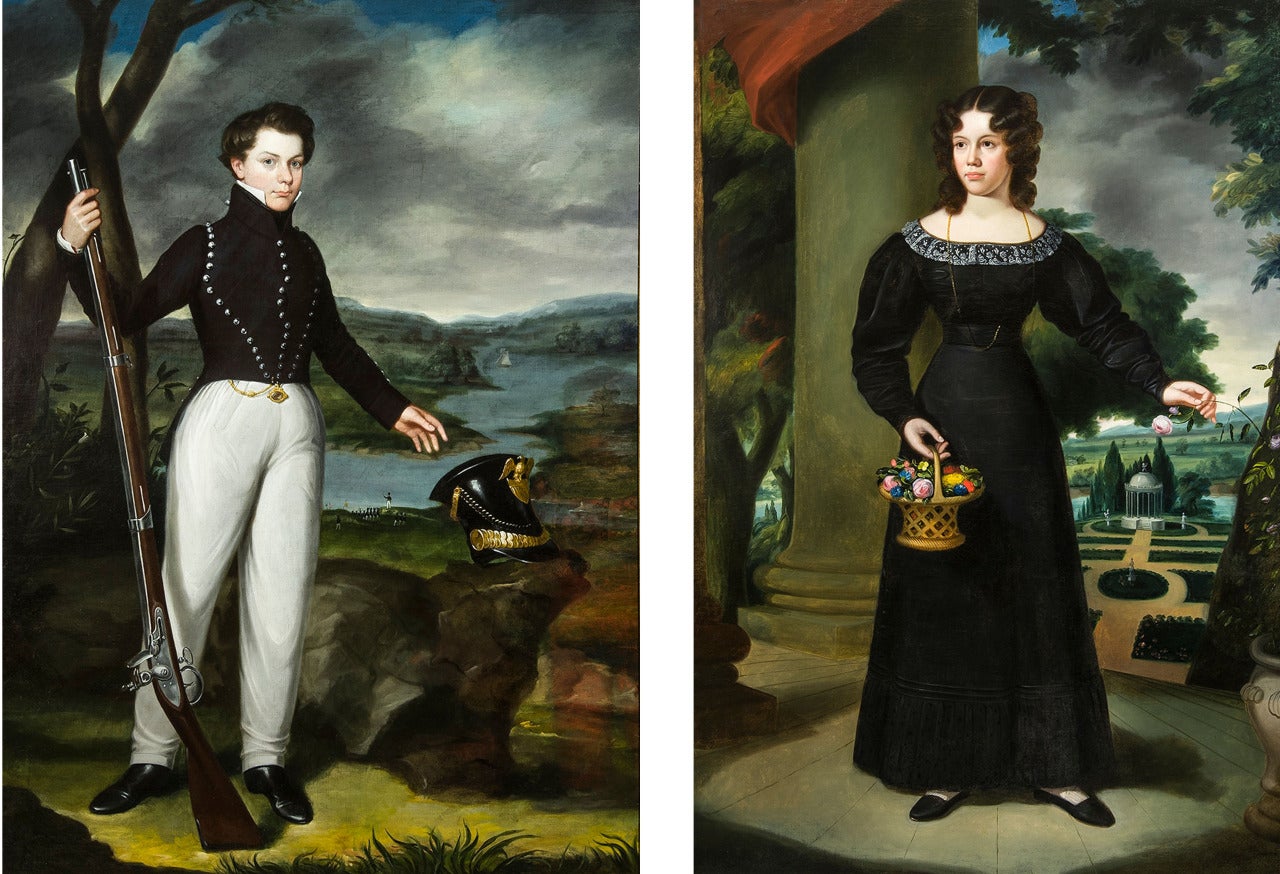 J.T. Parisen Portrait Painting - Portrait of a Cadet and Portrait of a Young Lady with Flower Basket