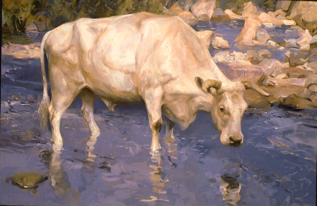 Ox in a Stream - Painting by Paul Rahilly