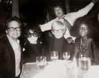 Andy Warhol, Michael Douglas, Yoko Ono, Jann Wenner, and Unidentified Woman