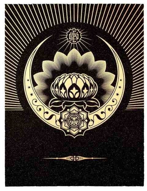 Obey Lotus Crescent (Black & Gold) - Print by Shepard Fairey