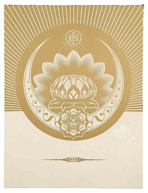 Obey Lotus Crescent (White & Gold) - Print by Shepard Fairey