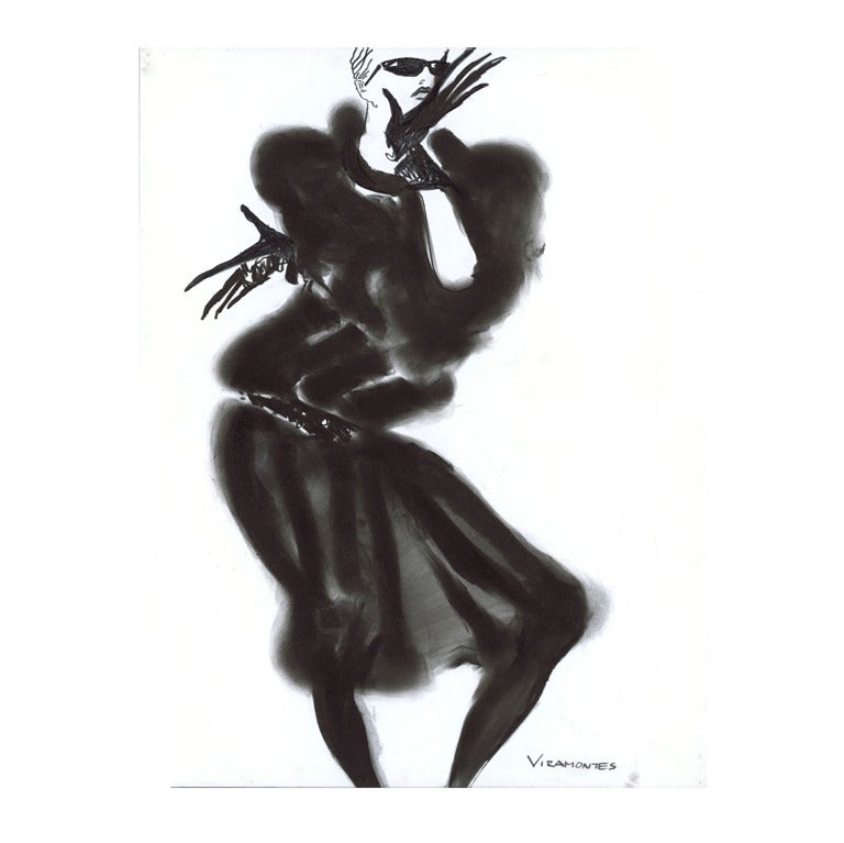 "What becomes a legend most"? Asked the long-running campaign by iconic furrier Blackglama. Mink, of course. Drawn for La Mode en Peinture and signed Viramontes in lower left and corner.