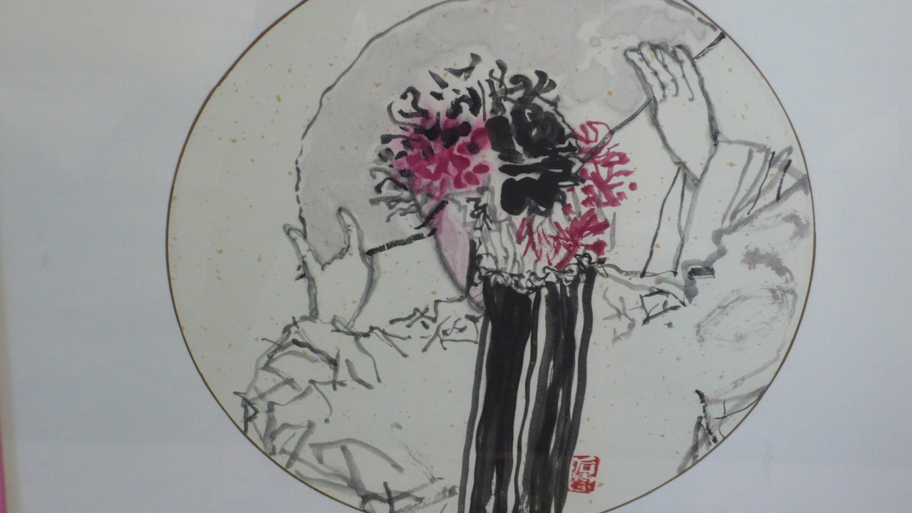Jiu Chen Figurative Painting - Chinese contemporary ink brush painting - "Hua Dan" Side