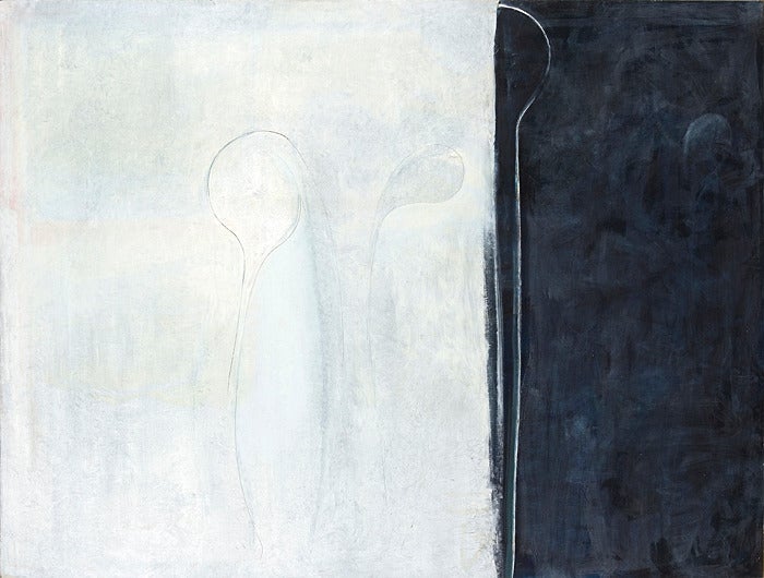 Alexis Portilla LARGE OIL PAINTING Three of Us (black white minimalist oil) For Sale at 1stdibs