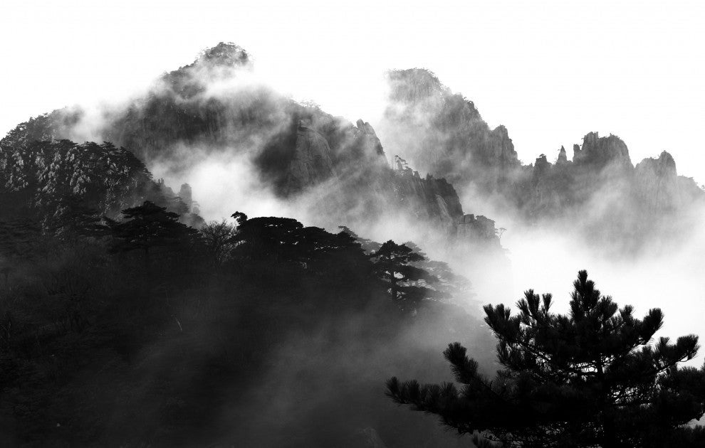 Huang Shan C - Yellow Mountains (landscape black and white art)