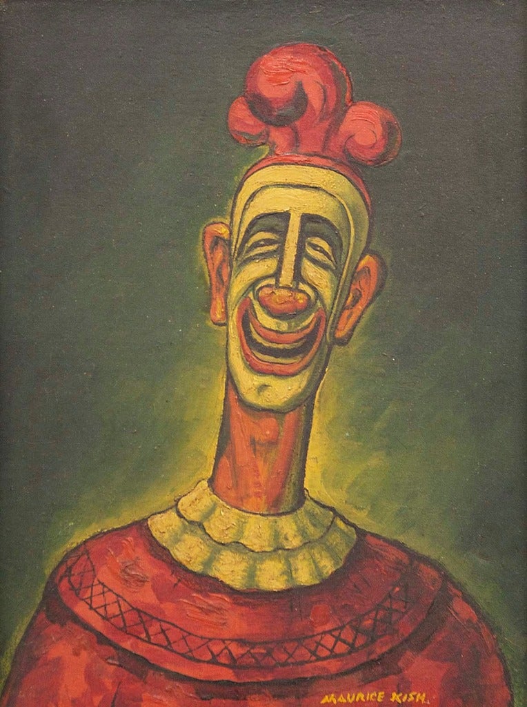 Maurice Kish Portrait Painting - The Clown (Signed Vintage Americana Oil Painting)