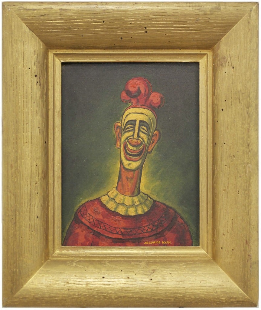 This is an early Post-Modern oil painting from Maurice Kish's expressive clown series.