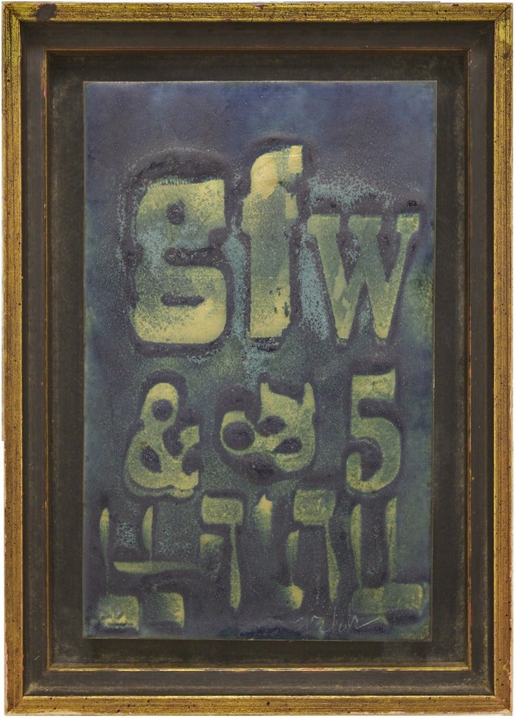 Modernist Typographic Enamel painting on Copper "GFW"