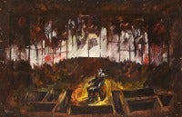 Expressionist French Oil Painting of Theater Set Design With Wheelchair