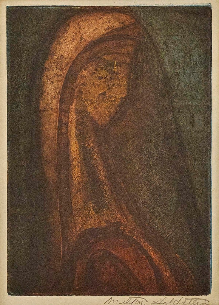 Milton Goldstein Figurative Art - Modernist Abstract Aquatint Etching of Female Head and Bust