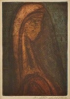 Modernist Abstract Aquatint Etching of Female Head and Bust
