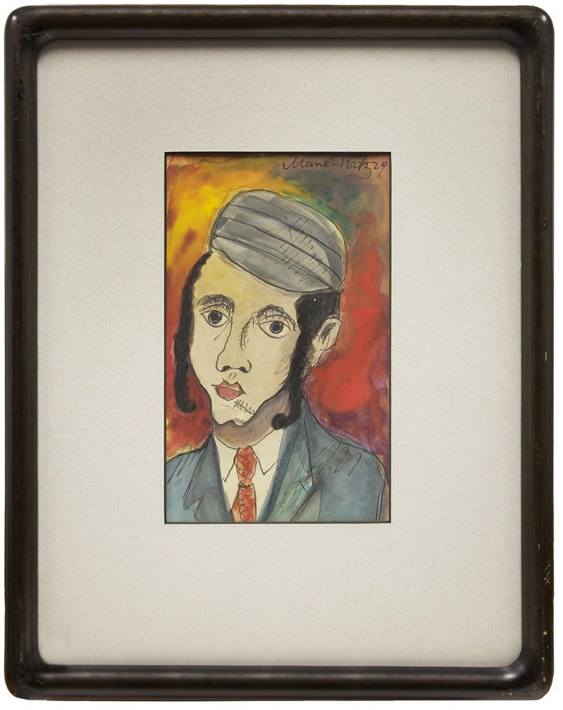 1929 Hasidic Shtetl Boy Watercolor Ink and Gouache by Mane Katz For Sale 1